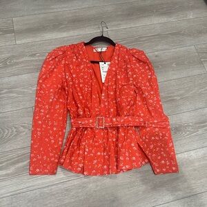 Zara Coral Long Sleeve Wrap Blouse